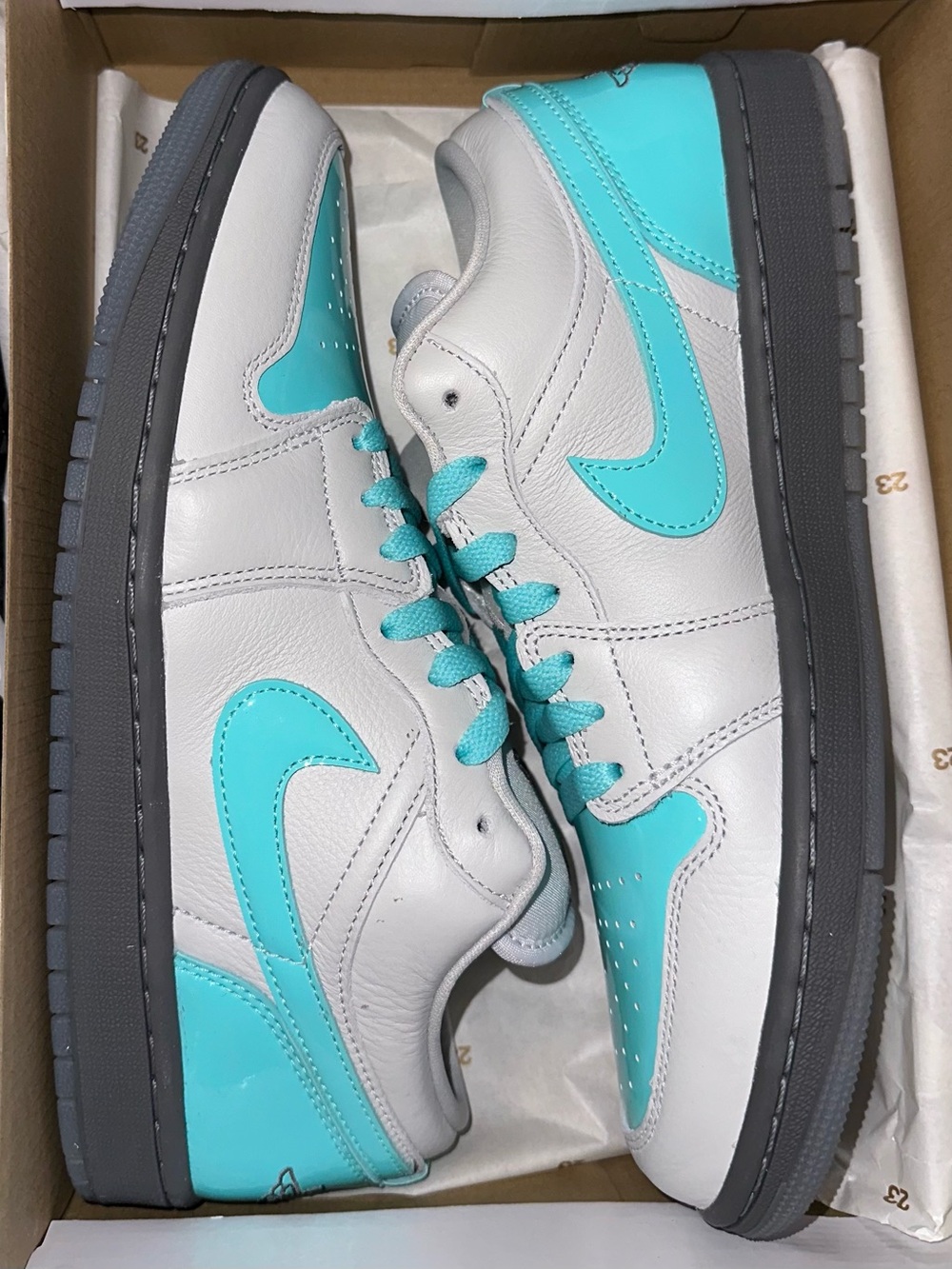 Women’s Air Jordan 1 Low SE Leather Sneakers in Photon Dust / Aurora Green